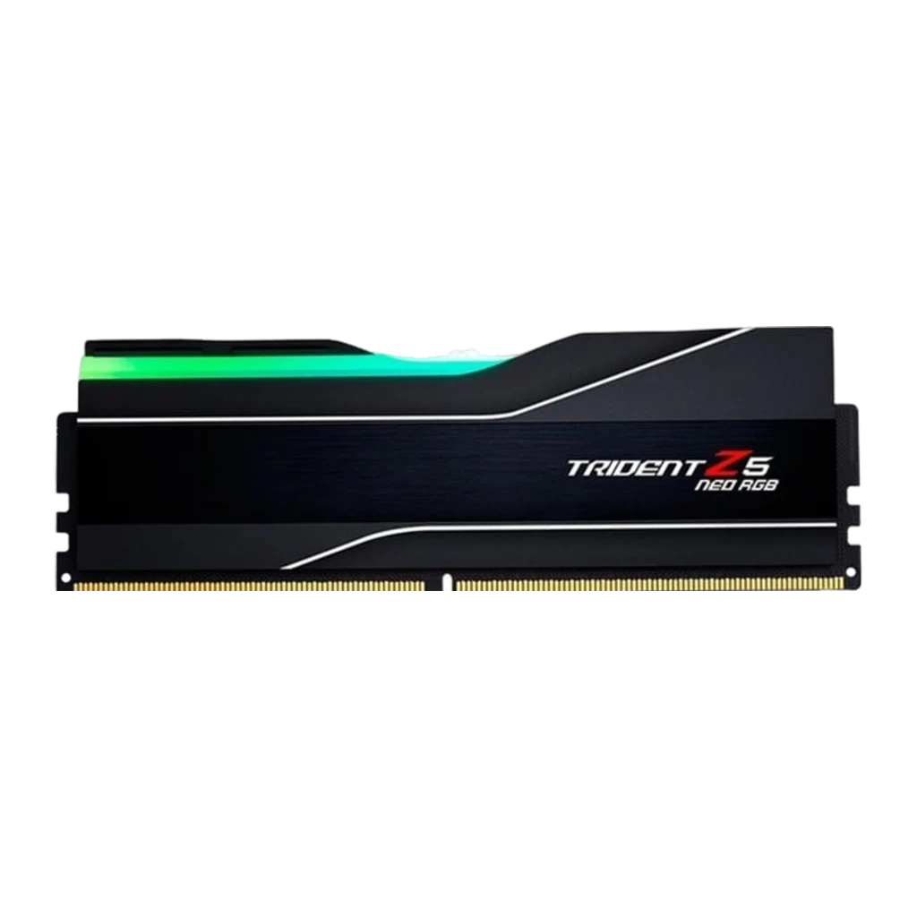 G.Skill Trident Z5 Neo RGB 32GB DDR5-6000 negro, vista en ángulo: dos módulos escalonados con iluminación RGB en la cresta - Ítem2