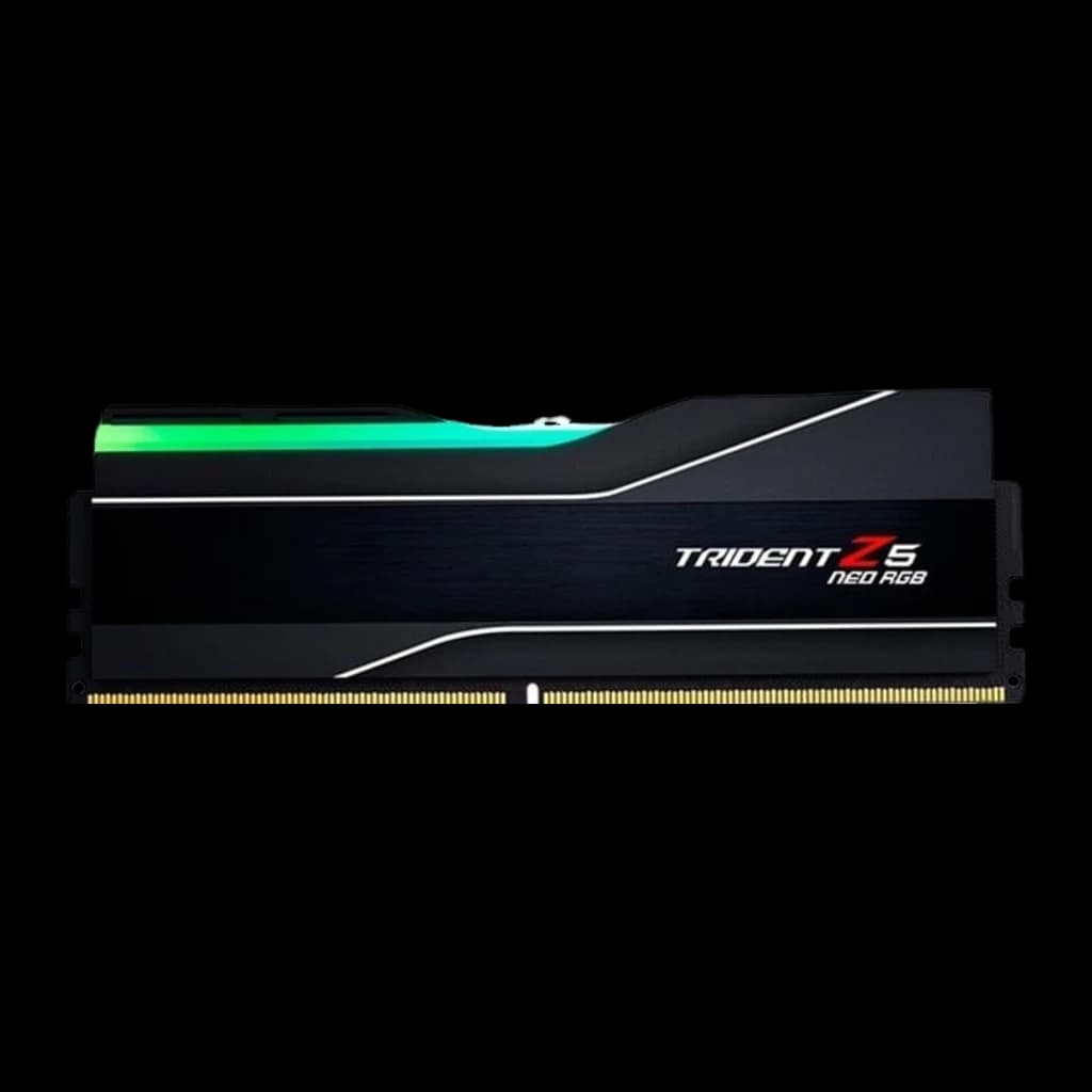 G.Skill Trident Z5 Neo RGB 32GB DDR5-6000 negro, vista frontal de un módulo: disipador negro con logo Trident Z5 Neo RGB y