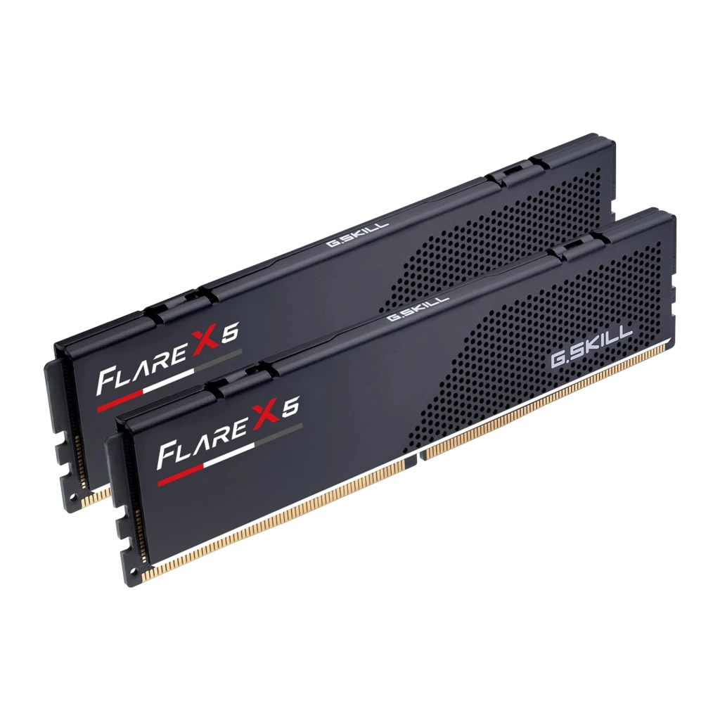 G.Skill Flare X5 96GB Noir mat, vue de face en angle: kit 2x48Go DDR5, dissipateur texturé et logo rouge - Ítem1