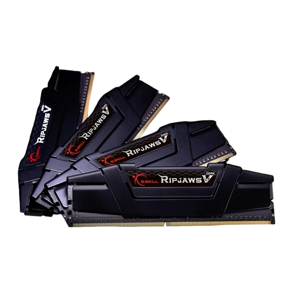 G.Skill Ripjaws V 128GB noir, vue de face: un module DDR4 DIMM avec dissipateur noir et logo rouge - Ítem1