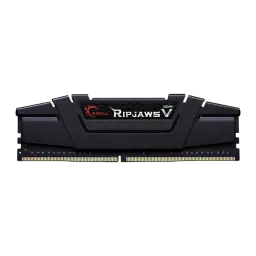 G.Skill Ripjaws V 32GB negro, vista frontal: un módulo DDR4 con disipador negro y logo Ripjaws V en rojo