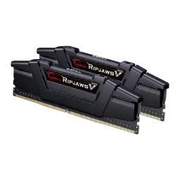 G.Skill Ripjaws V 32GB negro, vista en ángulo: kit dual channel 2x16GB con conectores dorados visibles