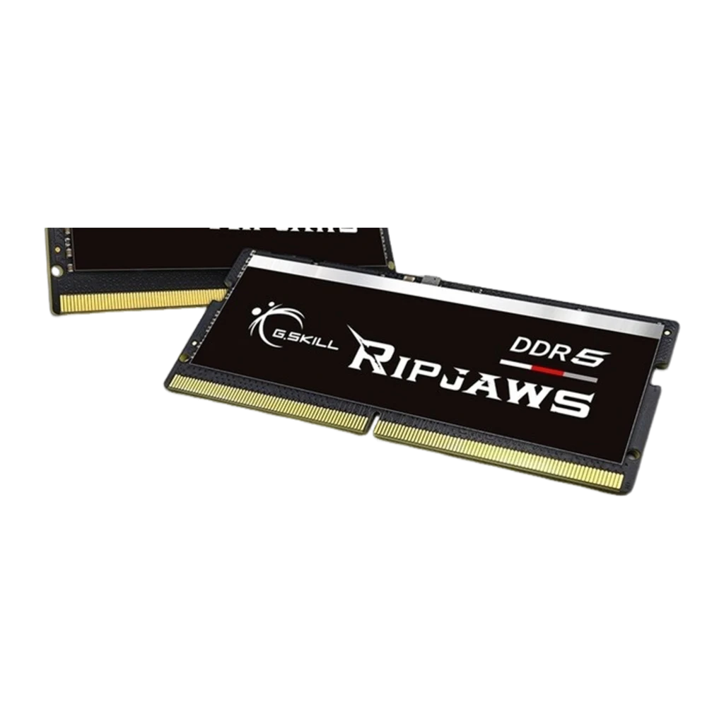 G.Skill Ripjaws SO-DIMM DDR5 64GB negro, vista frontal: dos módulos apilados, etiqueta DDR5 y conectores dorados visibles - Ítem2