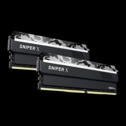 G.Skill Sniper X 32GB negro, vista lateral: dos módulos DDR4 escalonados mostrando lateral con ranuras de ventilación