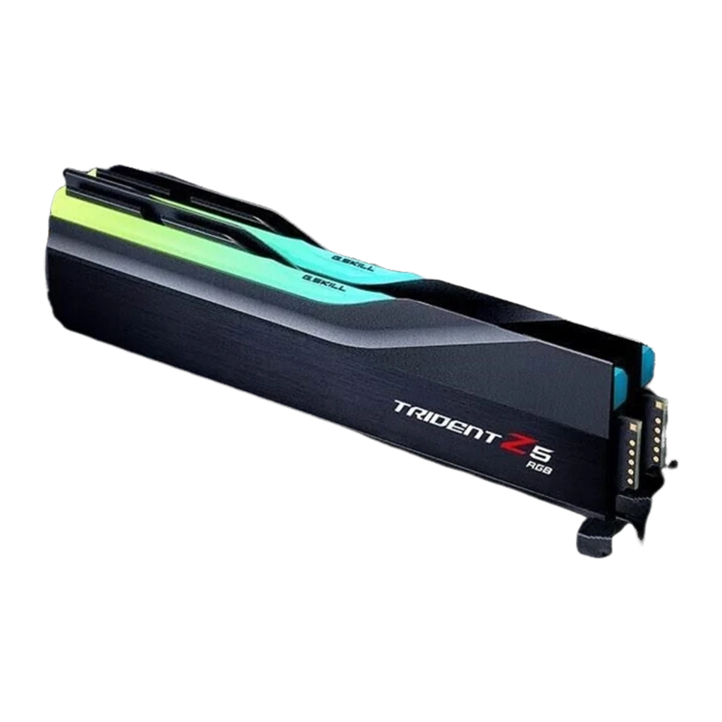 G.Skill Trident Z5 RGB 32GB noir, vue de face: dissipateur brossé avec bande RGB bleu-rose et logo Trident Z5 - Ítem1