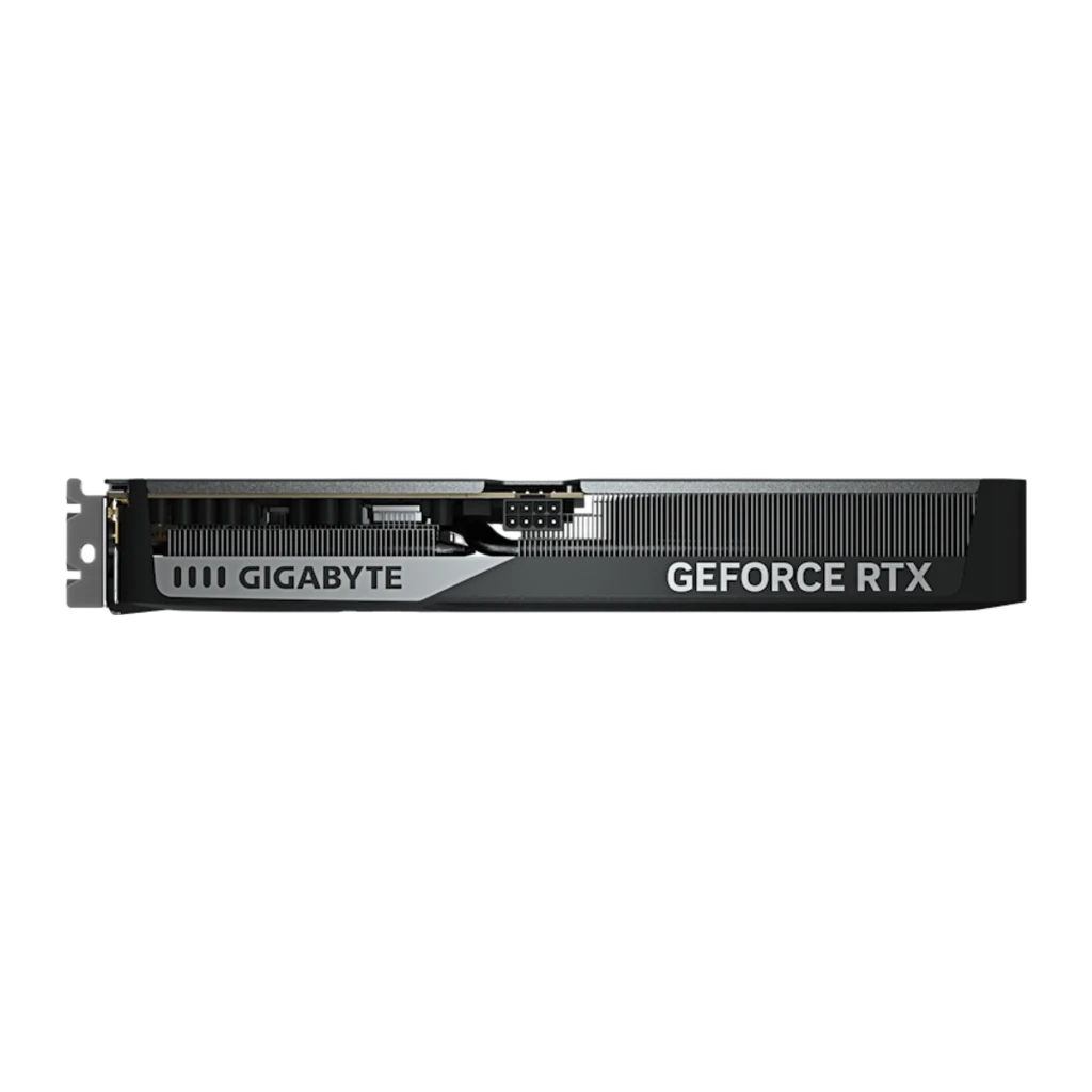 Gigabyte GeForce RTX 5060 Eagle MAX OC 8G preta, vista frontal em ângulo: três ventoinhas com detalhes azuis - Item2