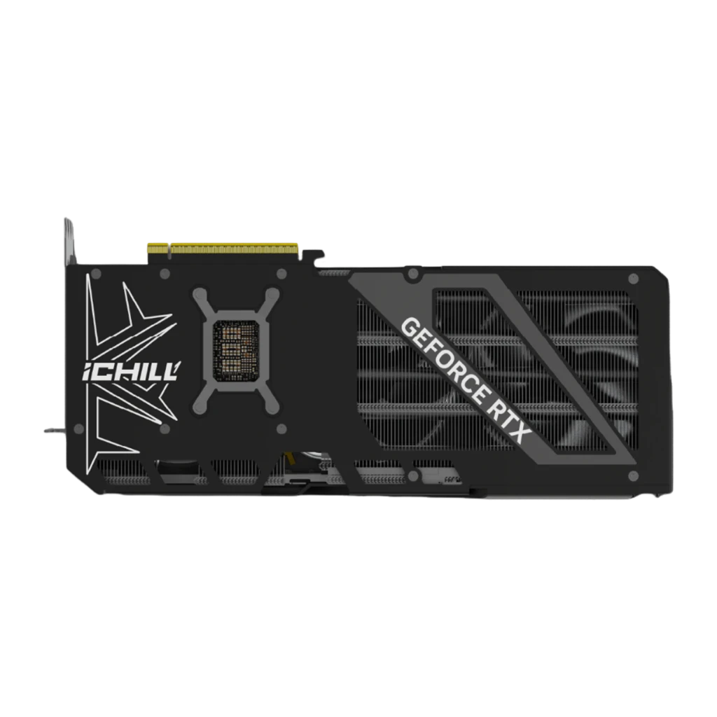 Inno3D RTX 5070 Ti iChill X3 negra, vista frontal en ángulo: triple ventilador, shroud plateado y RGB en esquina - Ítem1