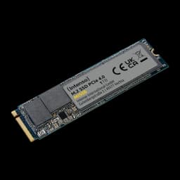 Intenso MI500 1TB SSD M.2, vue en angle: perspective inclinée montrant l'épaisseur et le connecteur M.2