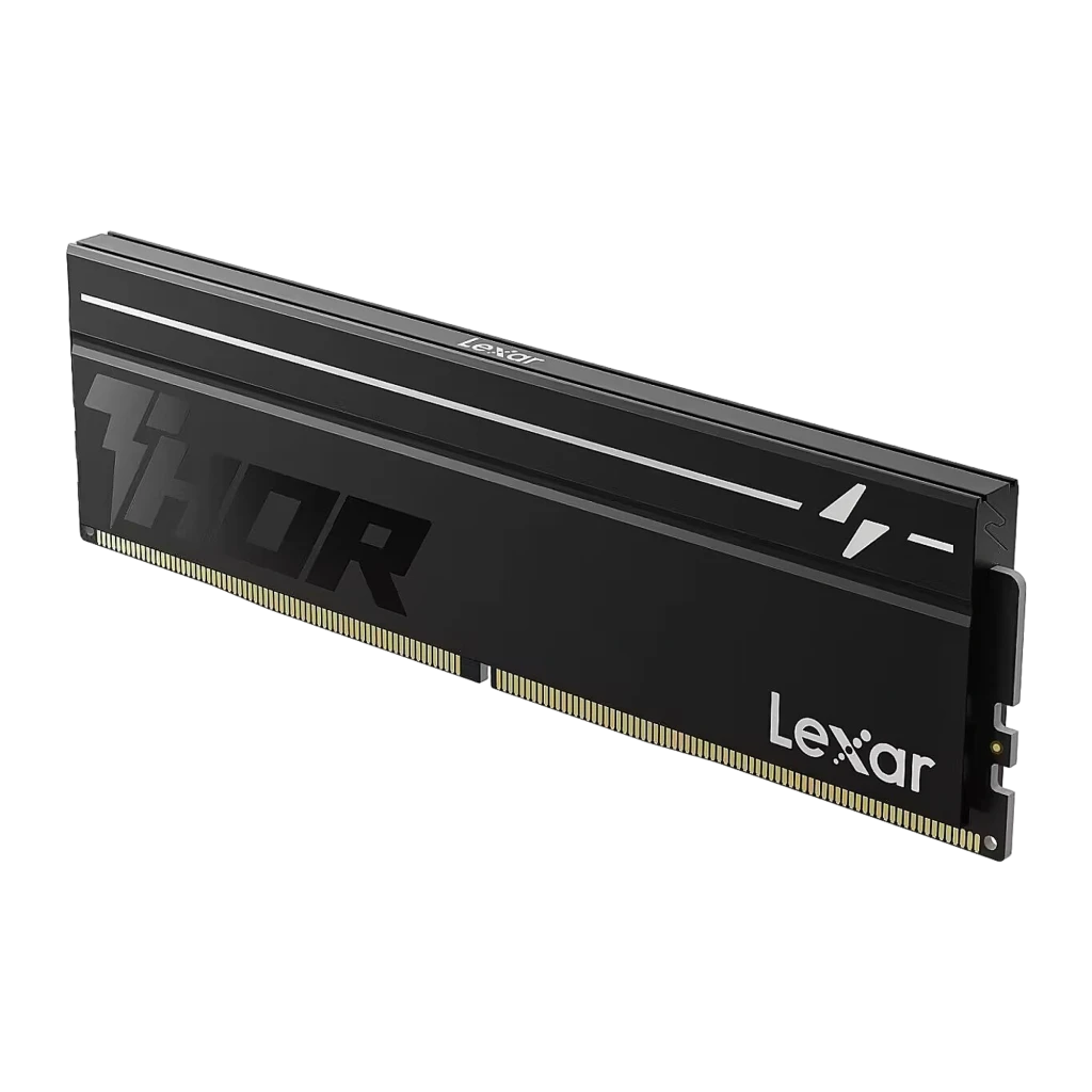 Lexar Thor 2nd Gen DDR5 32GB preto, vista frontal: dissipador preto com logo THOR e raio prateado - Item1