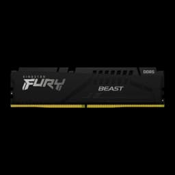 Kingston FURY Beast DDR5 32GB noir, vue de face: barrette RAM avec dissipateur noir, logo FURY BEAST et contacts dorés