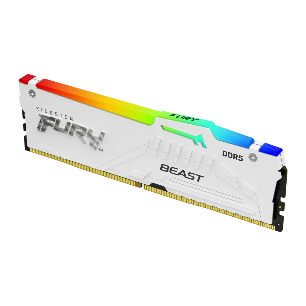 Kingston FURY Beast DDR5 64GB 6000MHz CL30 branco, vista frontal: um módulo RAM com iluminação RGB no topo e dissipador - Item2