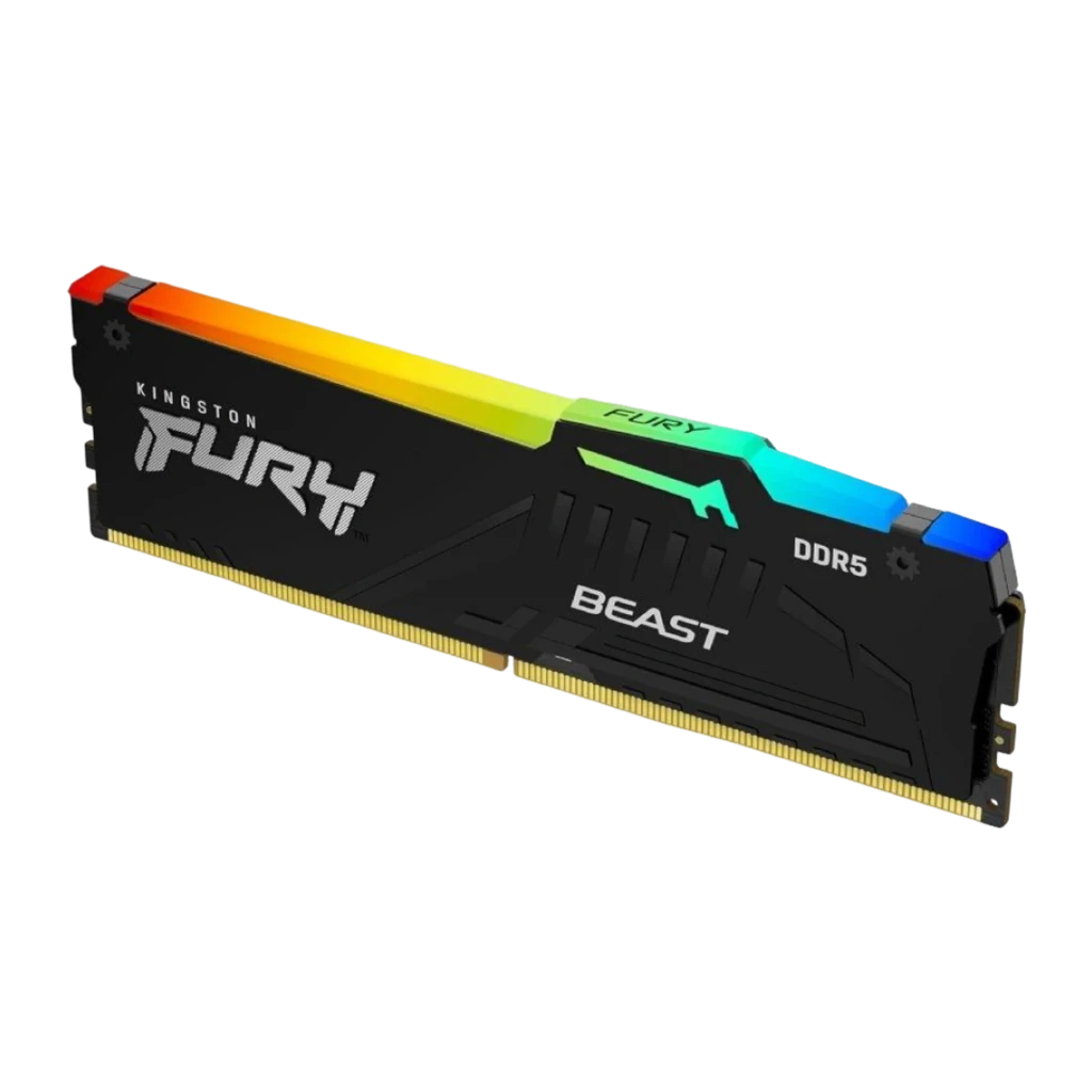 Kingston FURY Beast RGB DDR5 16GB 6000MT/s preto, vista frontal: dissipador preto com iluminação RGB na parte superior - Item2
