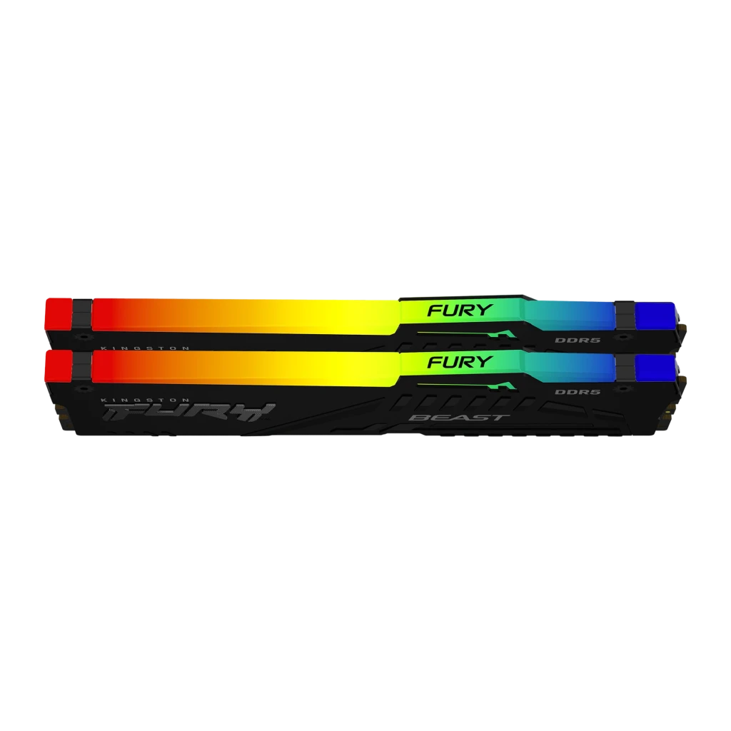 Kingston FURY Beast RGB DDR5 16GB 6000MT/s preto, vista frontal: dissipador preto com iluminação RGB na parte superior - Item3