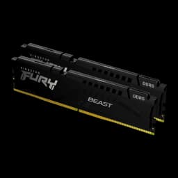 Kingston FURY Beast 16GB DDR5 noir, vue en perspective: deux modules DIMM empilés en angle avec logo et DDR5