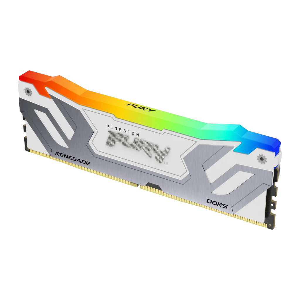 Kingston FURY Renegade RGB 24GB DDR5 branco, vista frontal: dissipador branco com logo FURY e iluminação RGB espectro - Item1
