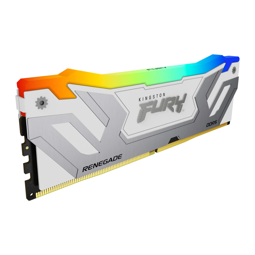 Kingston FURY Renegade RGB 24GB DDR5 branco, vista frontal: dissipador branco com logo FURY e iluminação RGB espectro - Item2