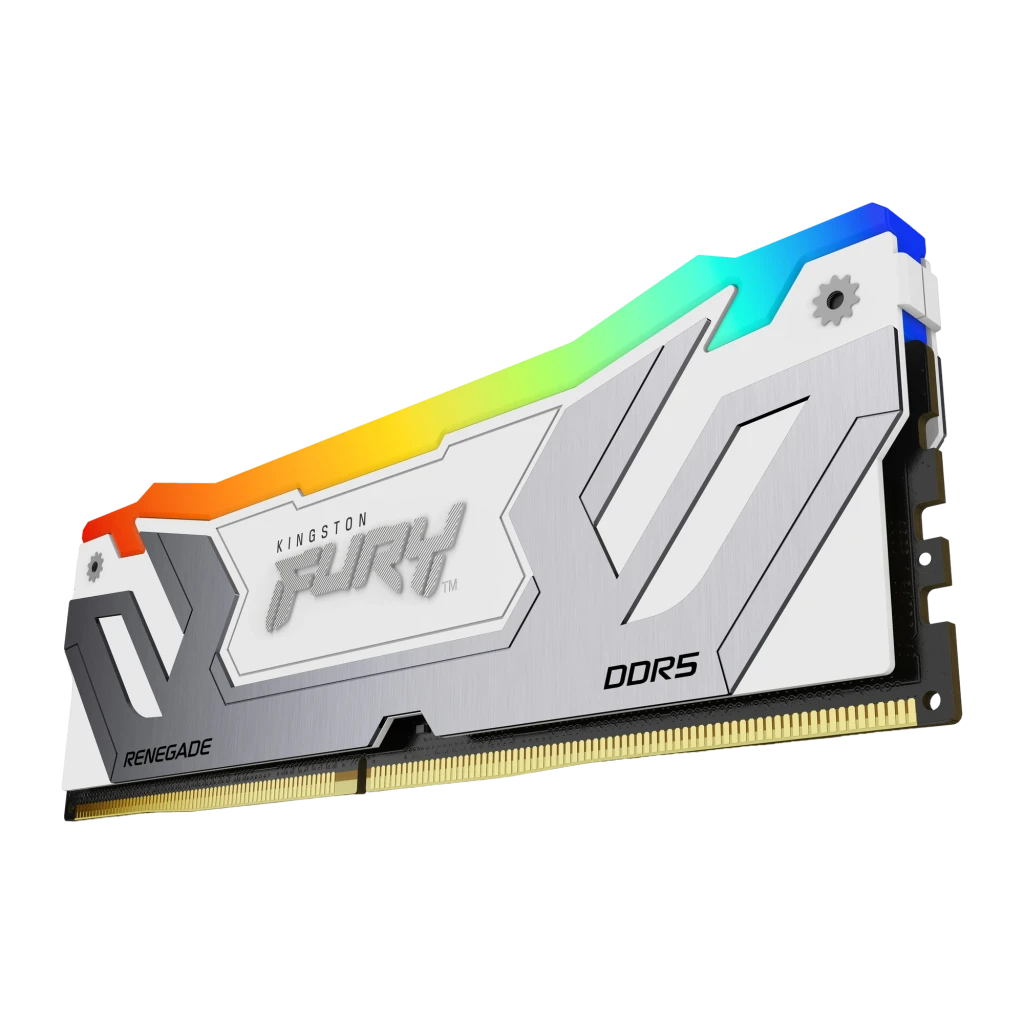Kingston FURY Renegade RGB 24GB DDR5 branco, vista frontal: dissipador branco com logo FURY e iluminação RGB espectro - Item3