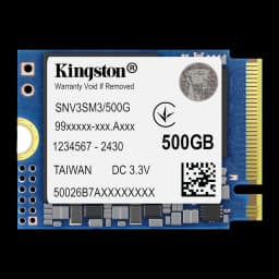 Kingston NV3 M.2 2230 NVMe SSD 500GB, vista frontal: etiqueta com modelo SNV3SM3/500G, chips SMD e conector dourado M.2