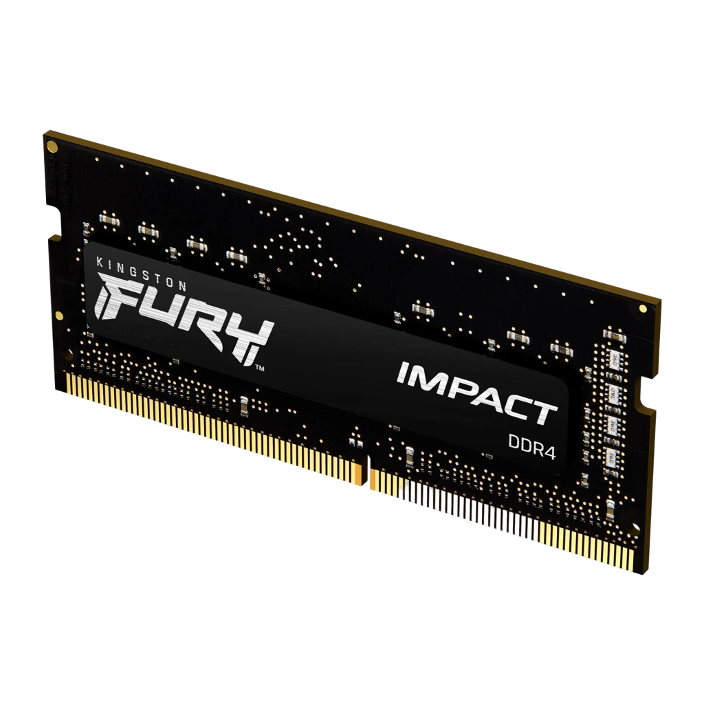 Kingston FURY Impact 8GB DDR4 noir, vue de face: étiquette FURY IMPACT DDR4, PCB noir et contacts dorés - Ítem1