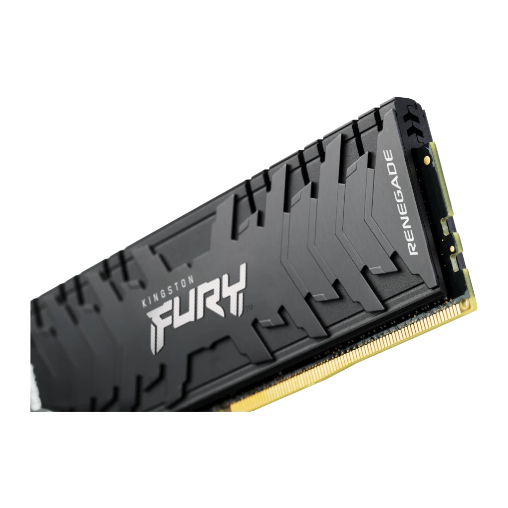 Kingston FURY Renegade 16GB DDR4 noir, vue de face: dissipateur noir lisse avec vis et contacts dorés - Ítem2