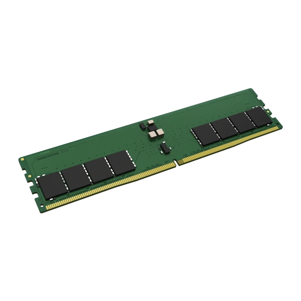 Kingston Technology ValueRAM 8GB Ouro, vista frontal: módulo RAM verde com chips pretos e contatos dourados - Item1