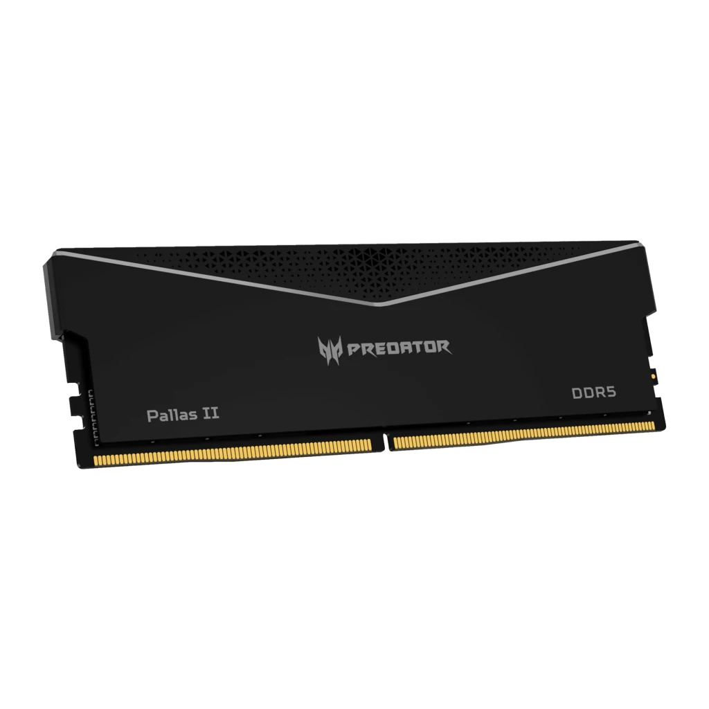 Acer Predator Pallas II 32GB DDR5 6000MHz preto, vista frontal: dissipador preto com logo Predator e contatos dourados - Item1