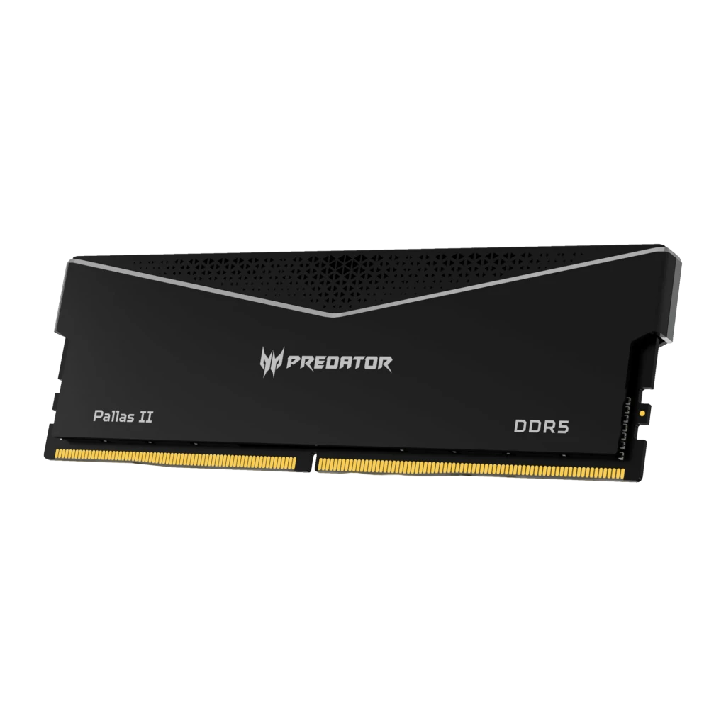 Acer Predator Pallas II 32GB DDR5 6000MHz preto, vista frontal: dissipador preto com logo Predator e contatos dourados - Item2