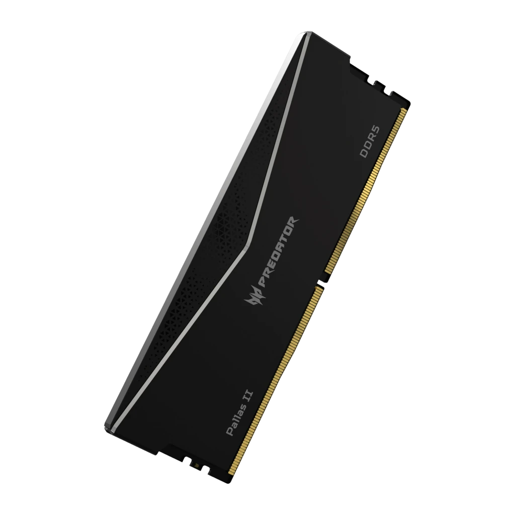 Acer Predator Pallas II 32GB DDR5 6000MHz preto, vista frontal: dissipador preto com logo Predator e contatos dourados - Item3