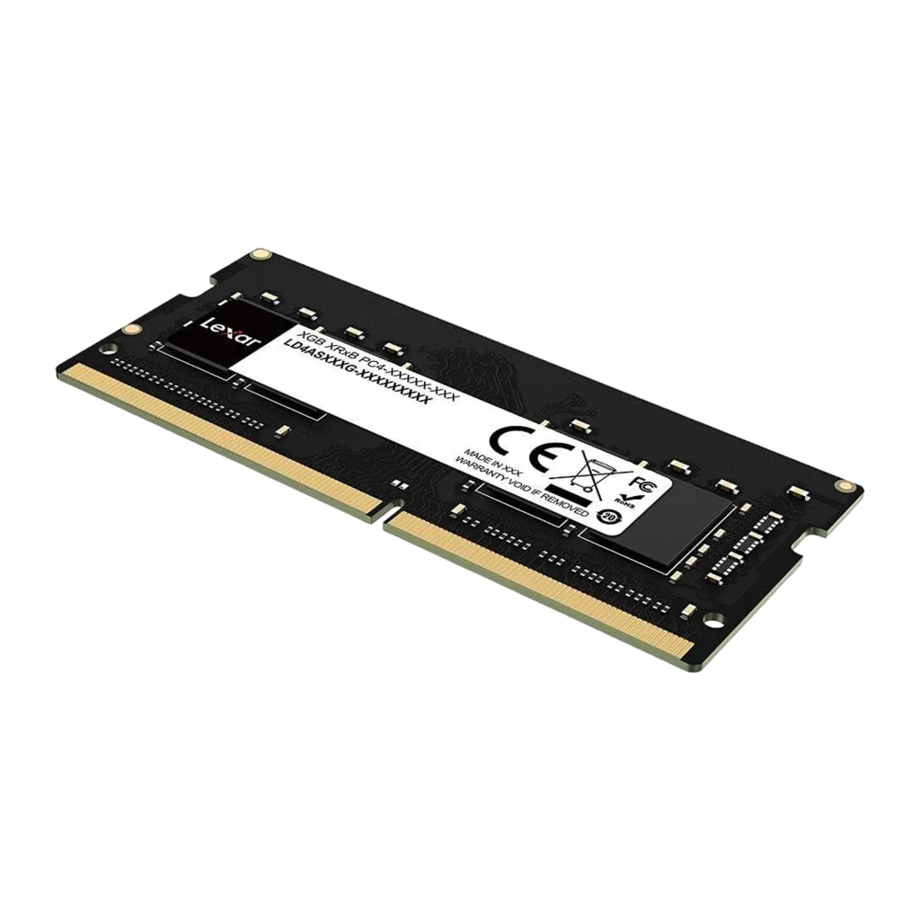 Lexar LD4AS008G DDR4 SO-DIMM 8GB noir, vue de face: puces mémoire avec logo Lexar et contacts dorés - Ítem1
