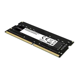 Lexar LD4AS008G DDR4 SO-DIMM 8GB noir, vue en angle: étiquette avec référence LD4AS et certifications CE visibles