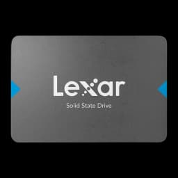 Lexar SSD NQ100 1TB gris, vue de face: boîtier gris avec logo Lexar et accents bleus sur les côtés