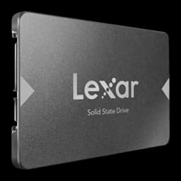 Lexar NS100 1TB cinza, vista frontal: face superior centralizada mostrando ranhuras laterais SATA