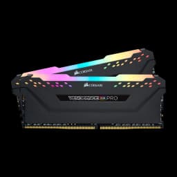 Corsair Vengeance RGB Pro DDR4 16GB Negro, vista frontal: dos módulos apilados con iluminación RGB multicolor y disipador