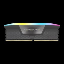 Corsair Vengeance RGB DDR5 64GB PC5600 gris, vista frontal: un módulo solo con logo Vengeance y DDR5 visible