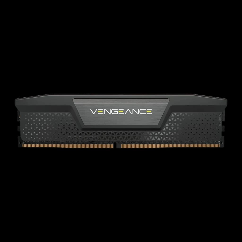 Corsair Vengeance DDR5 8GB negro, vista frontal: disipador con logo VENGEANCE y patrón triangular
