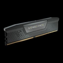 Corsair Vengeance DDR5 8GB negro, vista en ángulo: perfil del disipador, contactos dorados y lateral visible