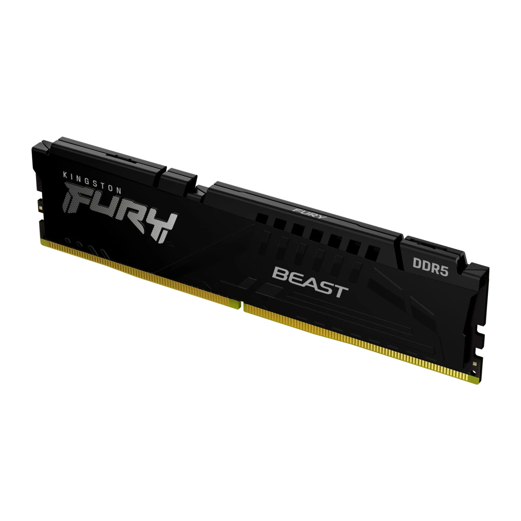 Kingston FURY Beast Preto DDR5 16GB 5600MHz, vista frontal: dissipador preto com logos FURY e BEAST, contatos dourados - Item2
