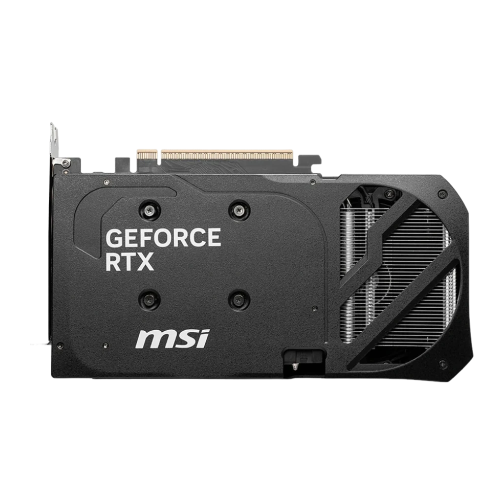 MSI GeForce RTX 5060 Ti 8GB Shadow 2X OC Plus preto, vista frontal: dois ventiladores com logo MSI e conector PCIe dourado - Item1