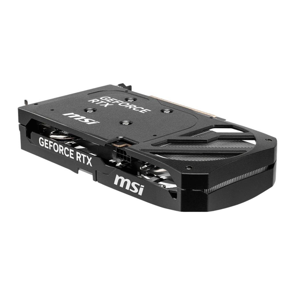 MSI GeForce RTX 5060 Ti 8GB Shadow 2X OC Plus preto, vista frontal: dois ventiladores com logo MSI e conector PCIe dourado - Item2