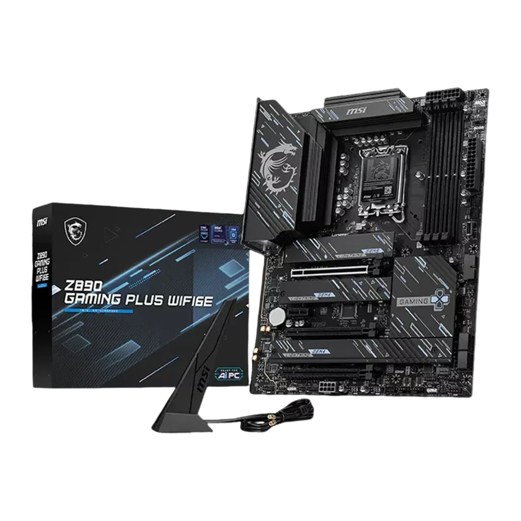 MSI Z890 Gaming Plus WiFi6E noir, vue de face: carte mère ATX avec socket LGA1851, slots DDR5 et PCIe Gen5 - Ítem2