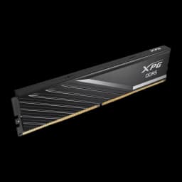 XPG Lancer Blade 16GB DDR5 6000MHz preto, vista em perspectiva: ângulo 3/4 mostra espessura do dissipador e contatos dourados