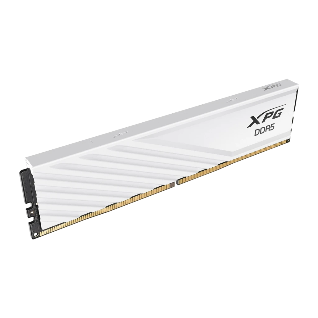 XPG Lancer Blade DDR5 32GB 5600MHz CL46 branca, vista frontal: dissipador branco com ranhuras diagonais e logo XPG DDR5 - Item1