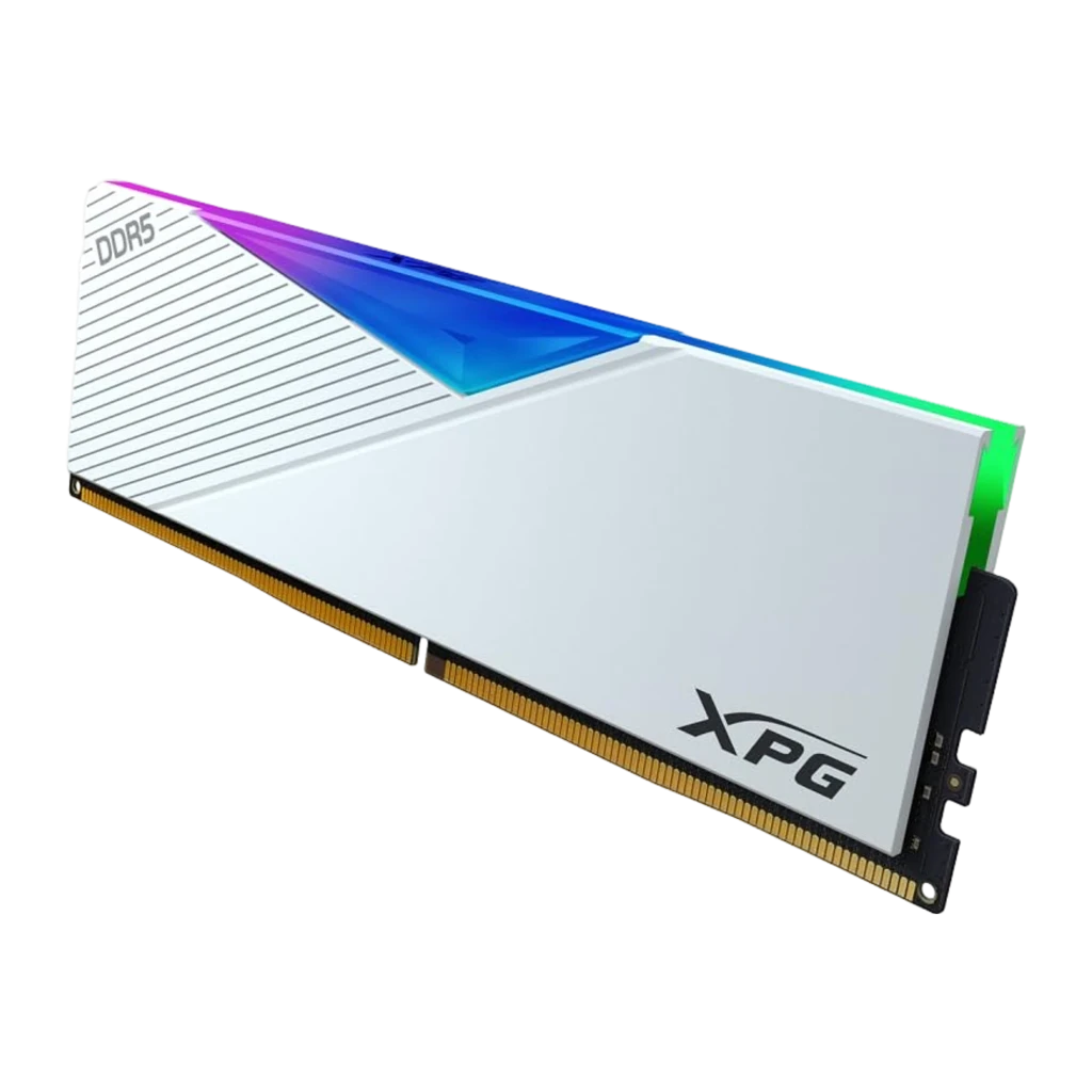 XPG Lancer RGB DDR5 32GB 6000MHz branco, vista frontal: dissipador branco com iluminação RGB e logo XPG - Item1