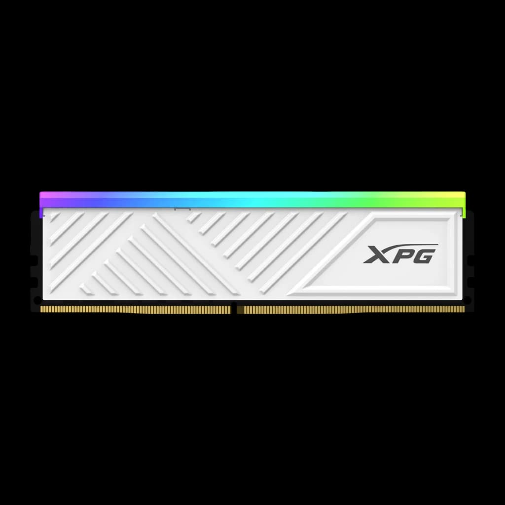 XPG Spectrix D35G 16GB DDR4 3600MHz branca, vista frontal: dissipador branco com padrão em V e faixa RGB multicolor no topo