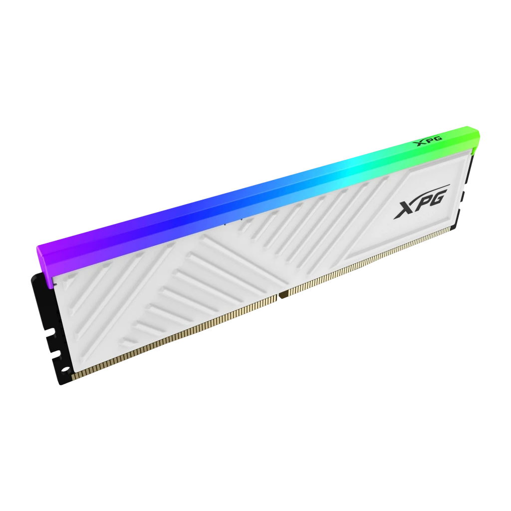 XPG Spectrix D35G 16GB DDR4 3600MHz blanche, vue de face: dissipateur blanc avec motif en V et bandeau RGB multicolore en - Ítem1