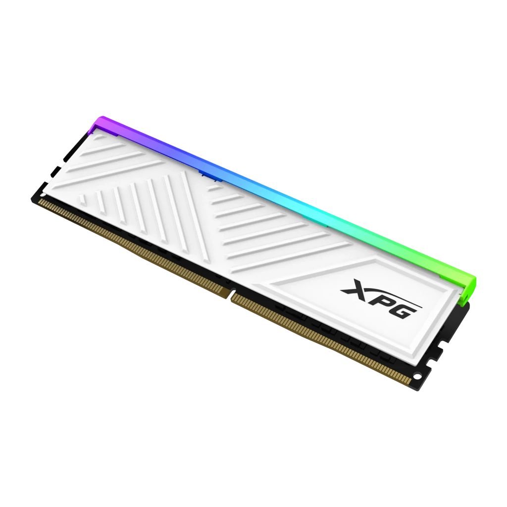 XPG Spectrix D35G 16GB DDR4 3600MHz blanche, vue de face: dissipateur blanc avec motif en V et bandeau RGB multicolore en - Ítem2