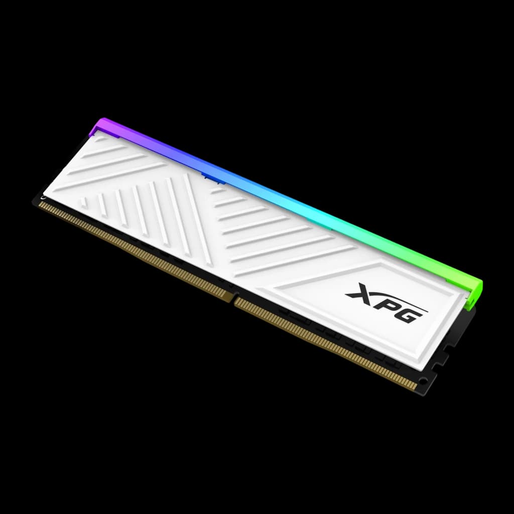XPG Spectrix D35G 16GB DDR4 3600MHz branca, perspectiva traseira: verso do dissipador branco com logo XPG e RGB