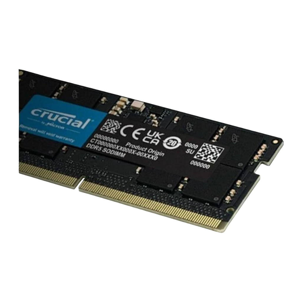 Crucial Micron DDR5 96GB negro, vista frontal: módulo SO-DIMM con etiqueta azul Crucial y contactos dorados - Ítem2