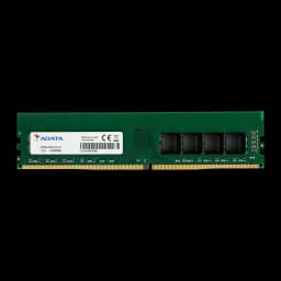 ADATA Premier 8GB DDR4 DIMM, vista frontal: PCB verde com etiqueta branca, chips pretos e contatos dourados