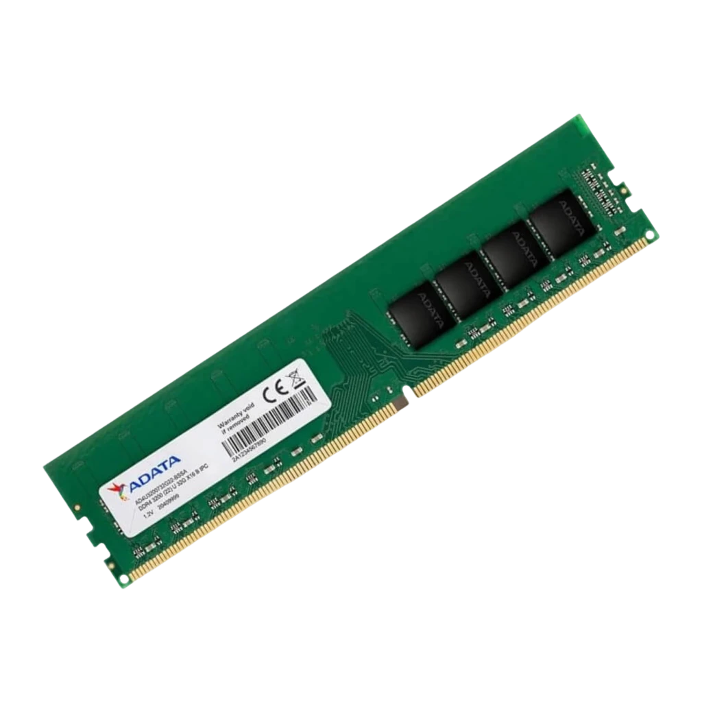 ADATA Premier 8GB DDR4 DIMM, vue de face: PCB vert avec étiquette blanche, puces noires et contacts dorés - Ítem1
